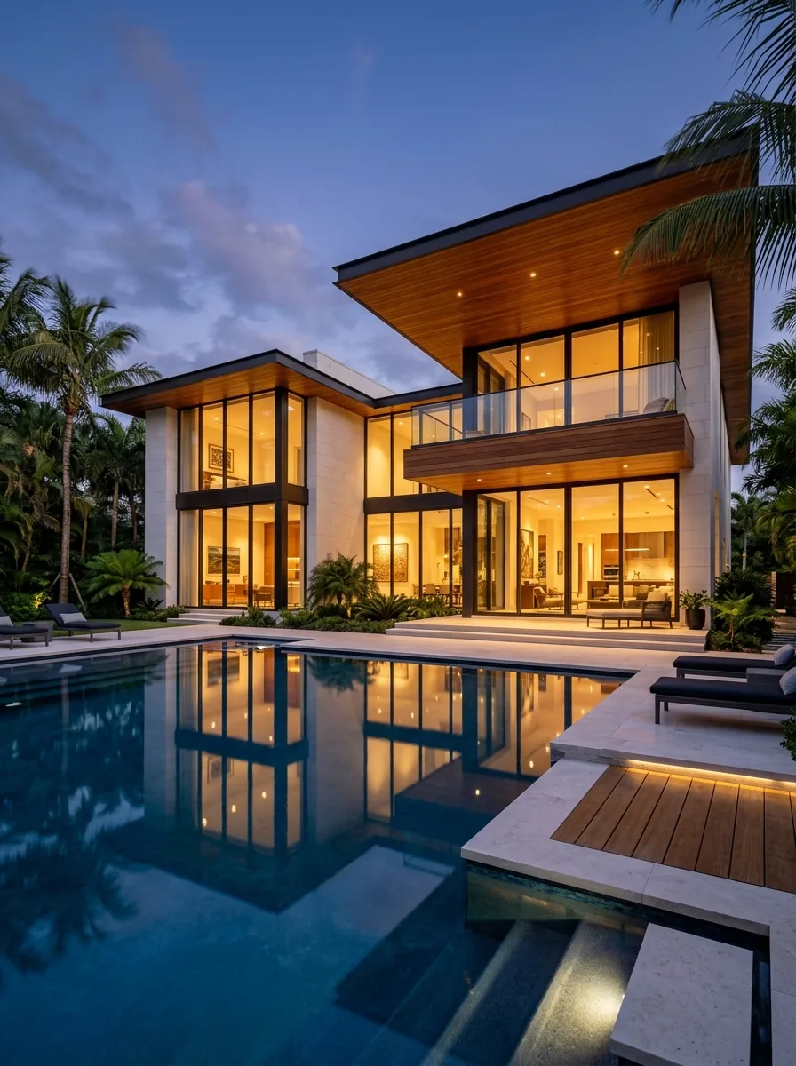 Ebenezer Stone Properties - luxury modern villa at dusk